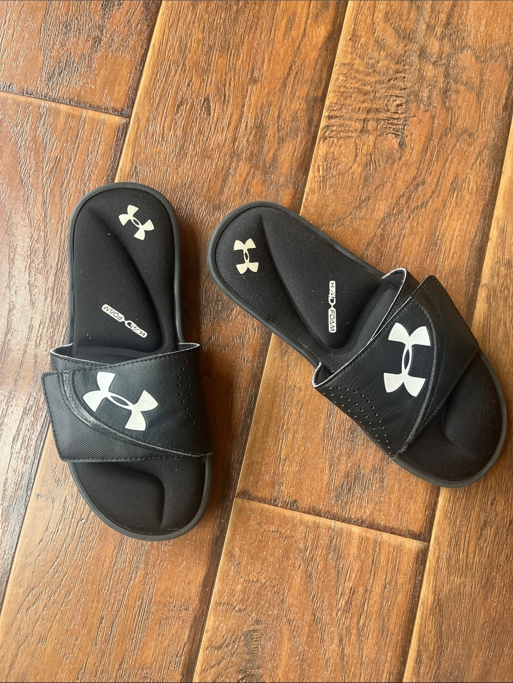 Under Armour Kids Black Slide Sandals with White Logo